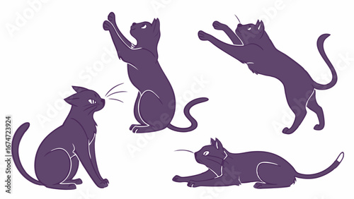 Black Cats Vector Illustration. Playful Feline Silhouettes in Multiple Poses for Pet Care and Animal Design.