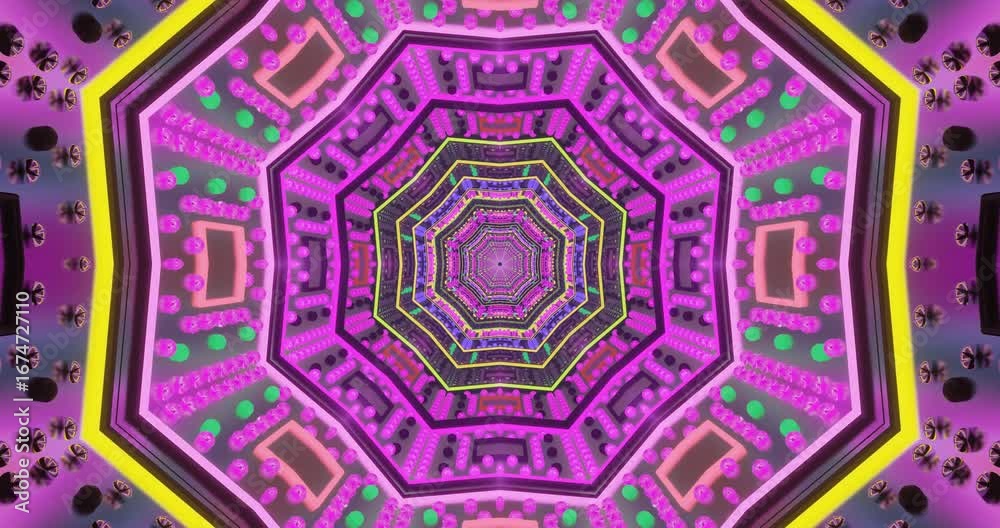Seamless vj loop with kaleidoscopic patterns in vibrant colors fo