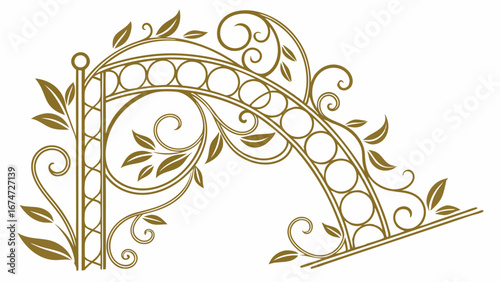 Elegant decorative archway with leaves ornate golden wrought iron garden design element vintage classic style wedding