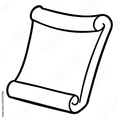 Blank scroll, a simple outline drawing of an old parchment with rolled edges, perfect for adding text or designs