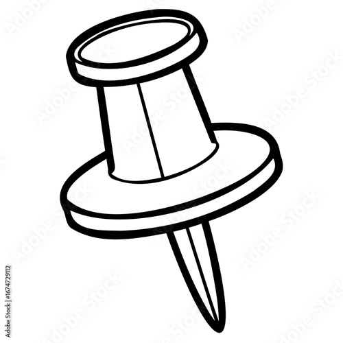 A simple line drawing of a thumbtack, isolated, perfect for office or schoolrelated designs