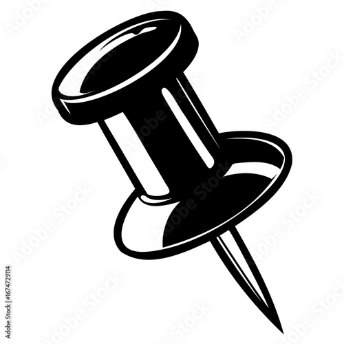 A black pushpin or thumbtack isolated, a common office supply used for fastening papers to surfaces