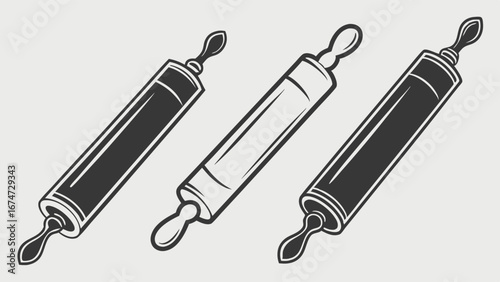 Rolling Pins Set for Baking and Cooking Kitchen Utensils for Dough and Pastry Bakery Tools Vector Illustration Icon