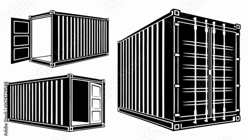 Shipping containers set. Industrial cargo freight transport and logistics. Global trade supply chain storage concept.