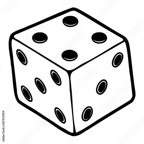 A single white die with black pips is shown from an angle, isolated
