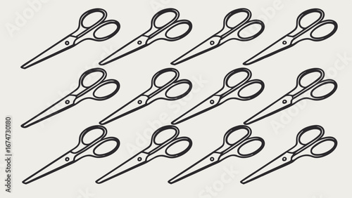 Dozen scissors pattern. Many cutting tools for craft, sewing, office, and school supplies. Isolated on white background.