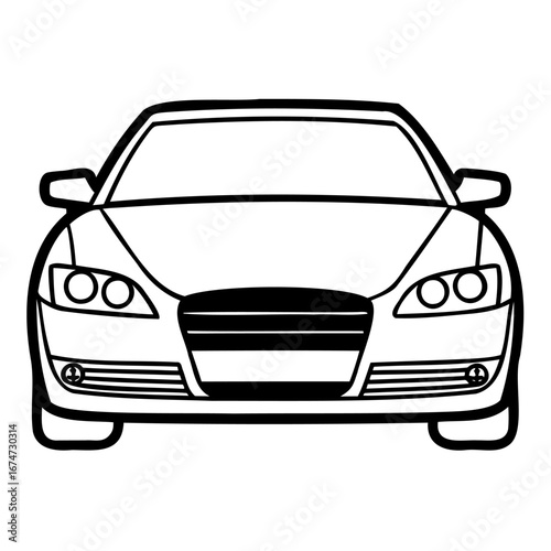 Front view of a modern car, , showcasing its sleek design and automotive details