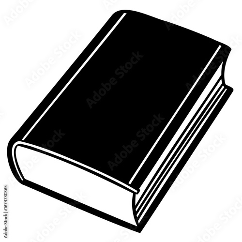 A simple black and white illustration of a closed book, isolated