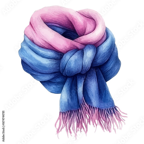 watercolor of Winter Scarf Wrapped Tight, vector, isolated on a white background.