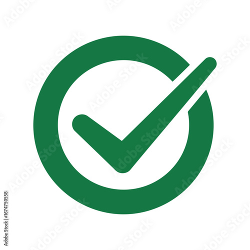 Green checkmark in circle approval symbol success icon confirmation positive result vector graphic