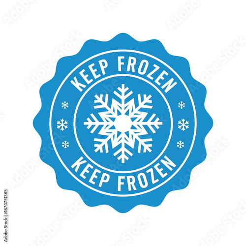 Keep frozen seal sticker snowflake emblem food storage label cold chain icon blue circular badge