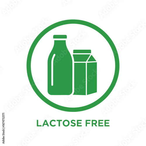 Lactose free dairy products green icon milk bottle carton healthy food symbol