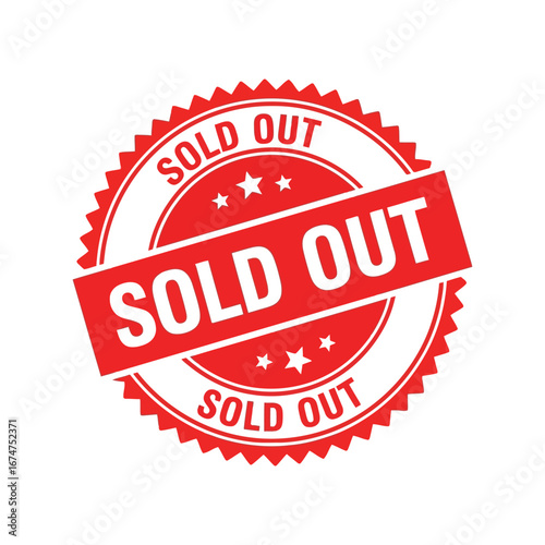 Sold out stamp red circular badge vector illustration business sales closure icon