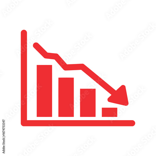 Red downward trend bar chart graphic financial crisis arrow economic recession decline business loss illustration
