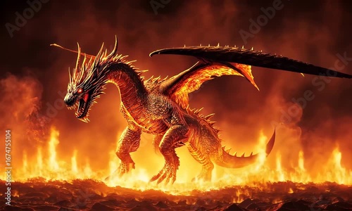Fiery Dragon Atop Molten Ground