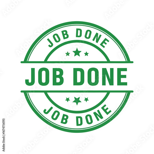 Job done stamp vector illustration completed task seal approved project badge success emblem green circular graphic