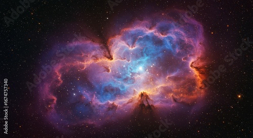 Bright nebula with stellar gas and dust clouds