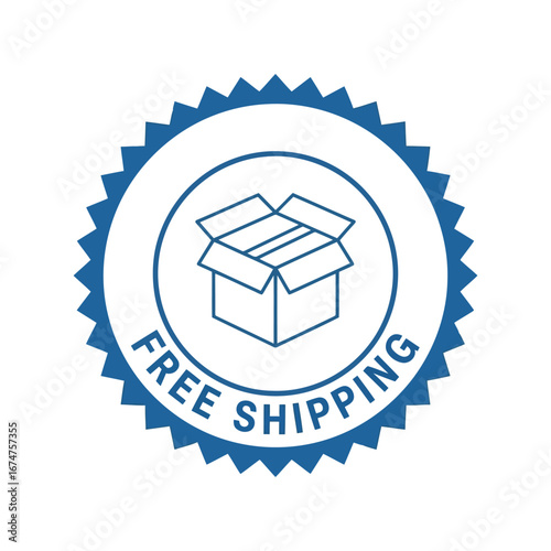 Free shipping badge emblem open cardboard box icon delivery service stamp logistics seal e commerce label