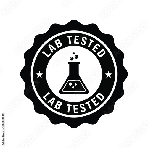 Lab tested seal stamp vector illustration quality assurance badge scientific approval emblem