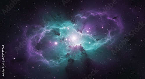 Space art showing luminous nebula in blue and purple