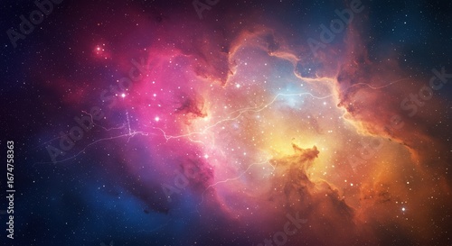 Colorful cosmic formation with stellar glow and clouds