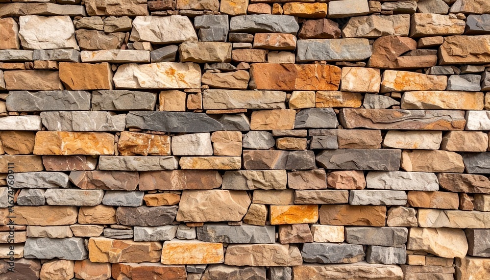 Fototapeta premium Rustic Stone Wall Close-up of Irregular, Textured Bricks