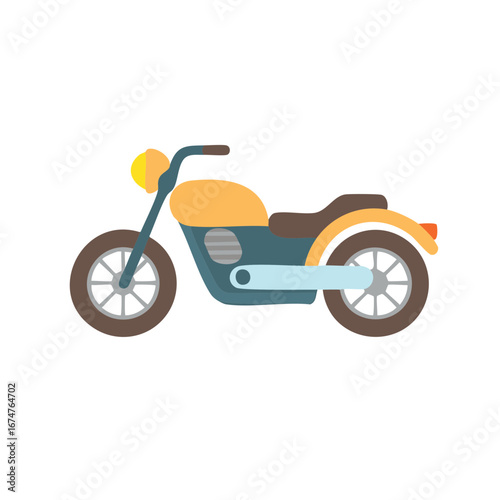 A simple, clean illustration of a motorcycle, designed in a flat style with bright, attractive colors. The motorcycle is presented with a clear and uncluttered look.