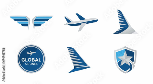Aviation vector object and icon airplane logo design for airline company travel agency aviation industry transportation and tourism business