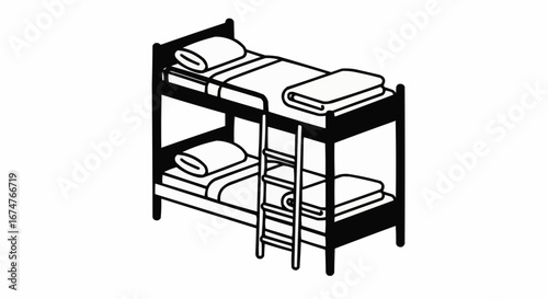 Aviation vector object and icon bunk bed with ladder and bedding vector illustration for furniture and interior design projects design