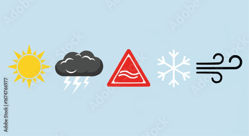 Aviation vector object and icon weather forecast icons set including sunny cloud lightning flood snowflake and wind weather conditions forecast