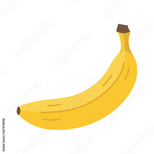 A single, ripe yellow banana with a brown tip and stem, ready to eat.