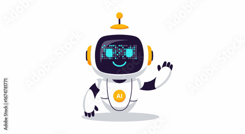 Friendly artificial intelligence robot waving its hand on a clean background