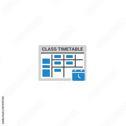 A graphic representation of a class timetable with a calendar icon, symbolizing organization and scheduling for educational purposes.