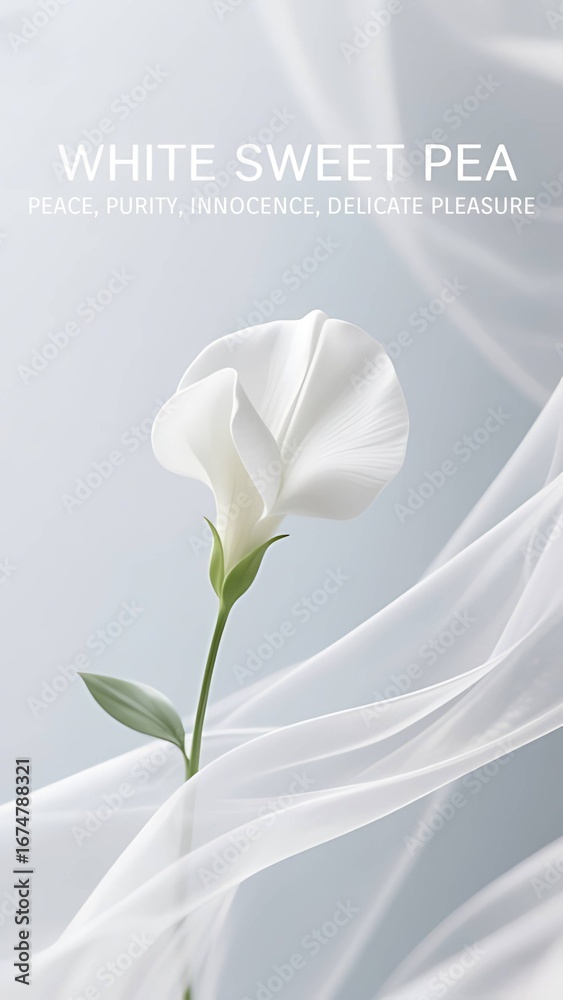Fototapeta premium Phone Wallpaper Series : Flower Language - White Sweet Pea, means : Peace, Purity, Innocence, Delicate Pleasure 001