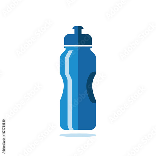 A blue sports water bottle with an ergonomic grip, depicted in a simple flat vector illustration style, isolated on a white background.