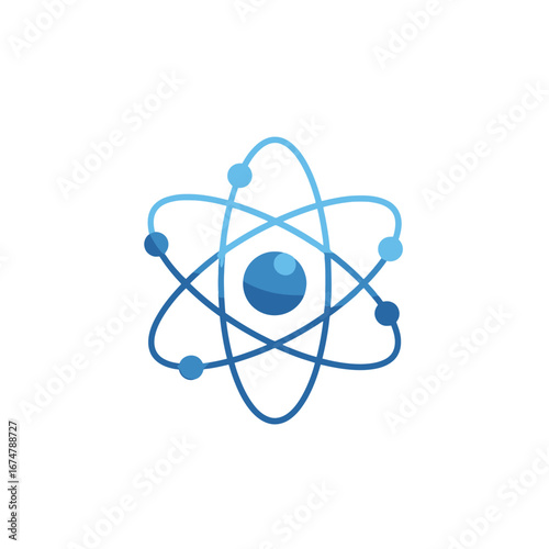Abstract graphic depicting an atom's structure with orbiting electrons.