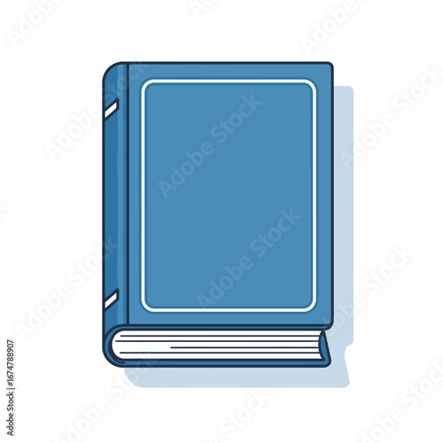A simple blue closed book illustration with a white border on the cover and visible pages.