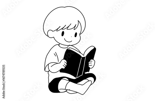 Child reading a book – educational hand-drawn illustration