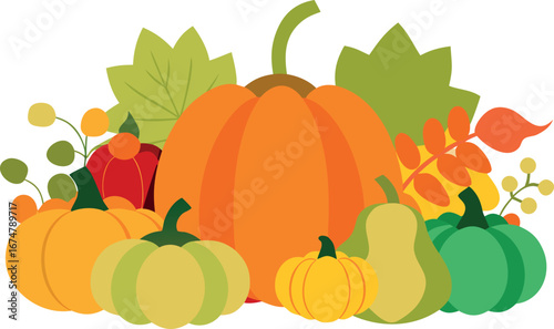 Autumn Harvest Bounty A Colorful Collection of Pumpkins Gourds and Fall Leaves in a Festive Arrangement