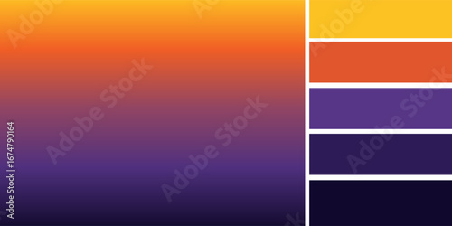 Smooth night to early morning color transition gradient background with palettes, vector design