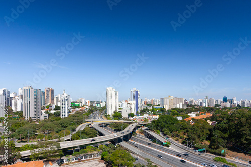 São Paulo Aerial View with Highway and Modern Buildings