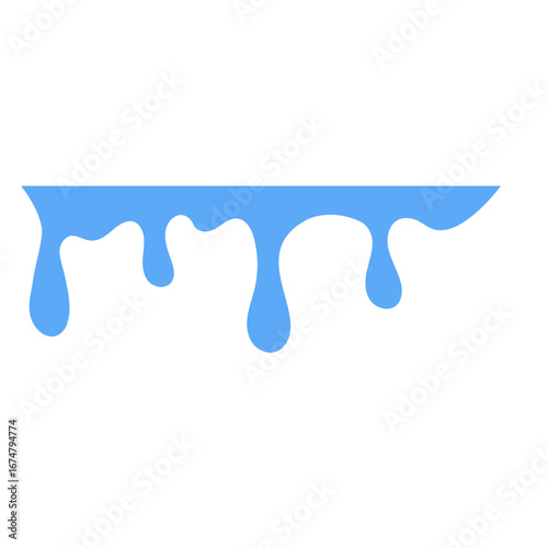 Vector illustration of dripping blue liquid or water. Flowing splash of paint or syrup isolated on a white background