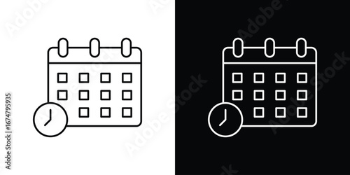 Calendar clock icon symbols. Simple pictograms for web sites and mobile app