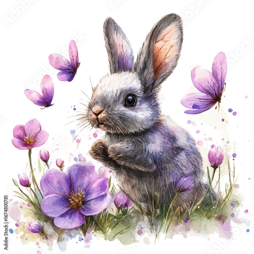 Spring Wildlife, watercolor drawing vector, isolated on a white background.