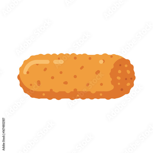 A simple flat vector illustration of a golden brown breaded and fried food item like a croquette or fish stick.
