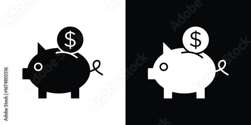 Piggy bank icon collection flat style - stock vector.