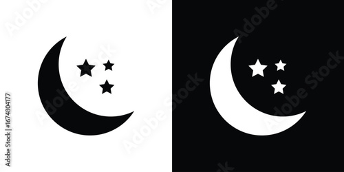 Moon stars icon collection flat style - stock vector.
