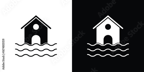 House flood icon collection flat style - stock vector.