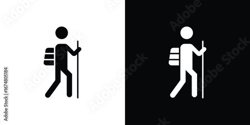 Hiking icon collection flat style - stock vector.