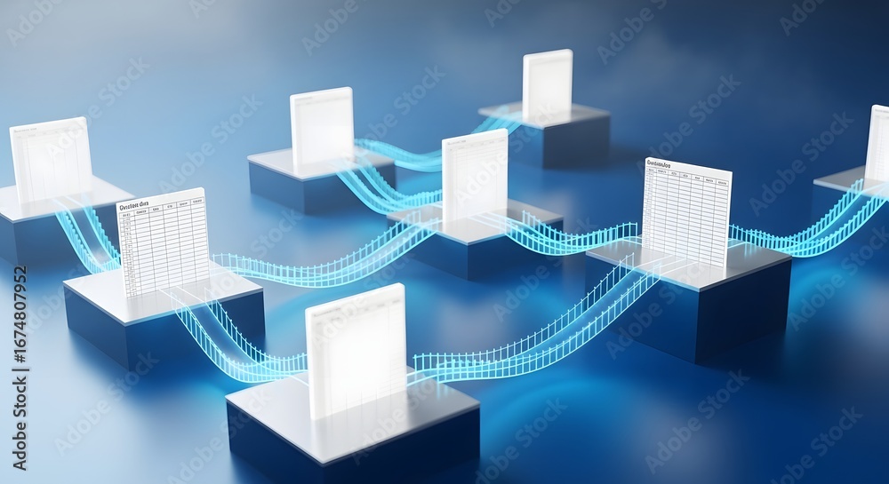 Obraz premium Digital Data Network Connecting Multiple Cloud Servers in Modern Technology Concept